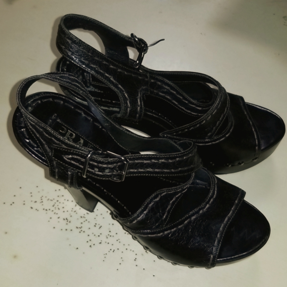 Prada Black leather platform heels size 40.5